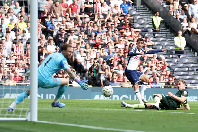 Brennan Johnson of Tottenham Hotspur scores