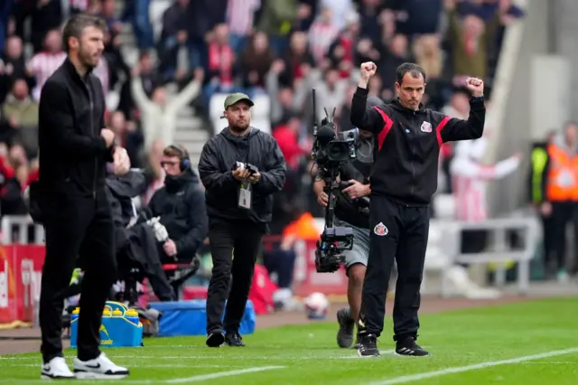 Sunderland manager Regis Le Bris celebrates after the final whistle