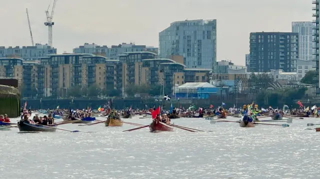 Dozens of boats on the Thames