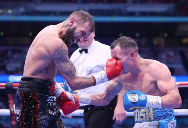 Anthony Cacace lands an uppercut on Josh Warrington