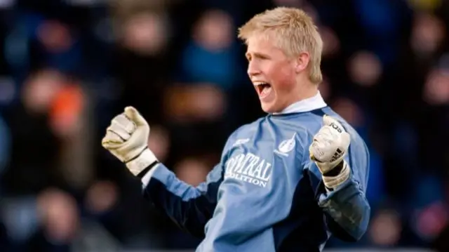 Kasper Schmeichel celebrates a win over Celtic in 2007