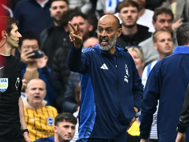 Espirito Santo gesturing towards the referee