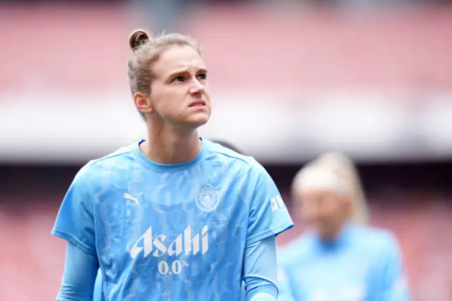 Manchester City's Vivianne Miedema warms up ahead of the Barclays Women's Super League match at the Emirates Stadium,