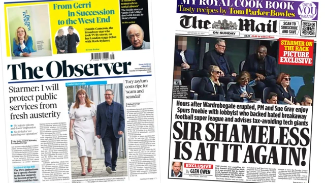 Front pages of the observer and the mail