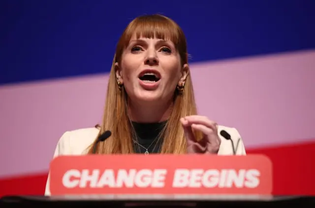 British Deputy Prime Minister Angela Rayner speaks during the Labour Party Conference in Liverpool, Britain, 22 September 2024