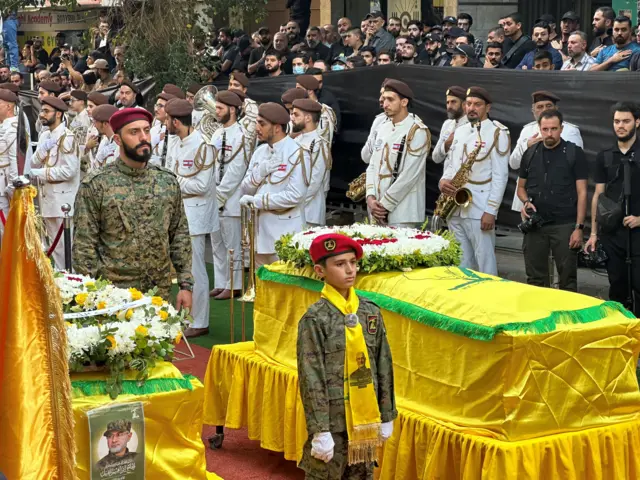 Mourners at a funeral for Ibrahim Aqil in Beirut