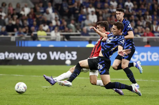 AC Milan's Christian Pulisic opens the scoring against Inter Milan at San Siro