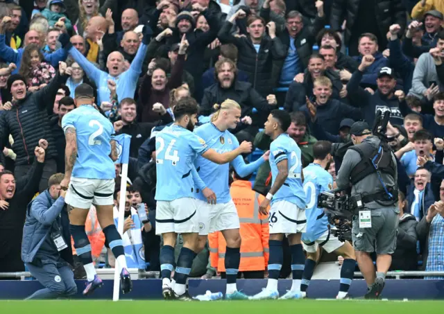 Fans go wild behind celebrating players