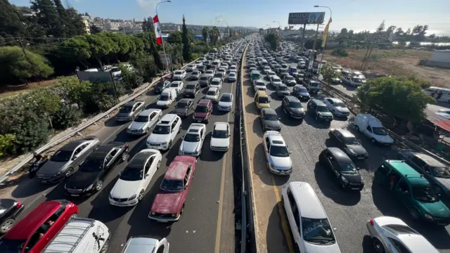 Dozens of cars in a traffic jam on a motorway