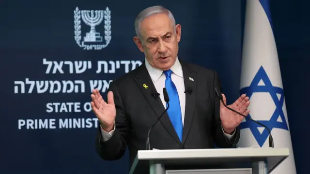 Benjamin Netanyahu during a press conference for the international media at the Government Press office in Jerusalem, 04 September 2024