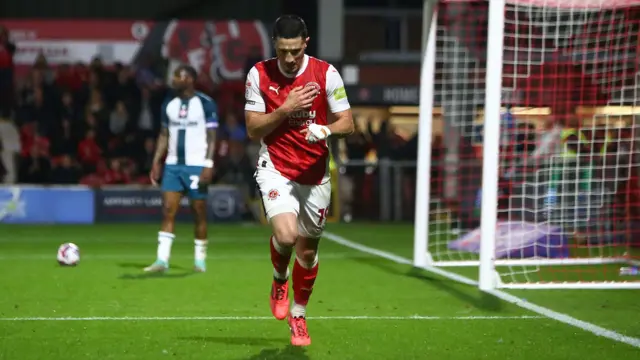 Ronan Coughlan celebrate his goal against Morecambe.