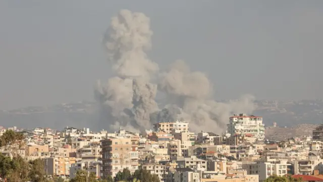 Smokes rise, amid ongoing cross-border hostilities between Hezbollah and Israeli forces, in Tyre, southern Lebanon September 23, 2024.