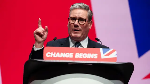 British Prime Minister Keir Starmer delivers his keynote speech at the Labour Party's conference in Liverpool