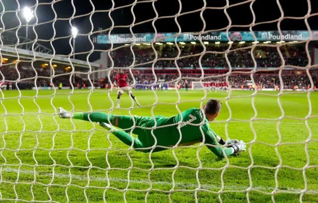 Danny Ward saving a penalty for Leicester