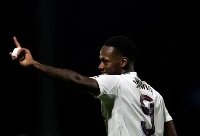 Jhon Duran celebrates scoring for Aston Villa during their EFL Cup tie at Wycombe Wanderers