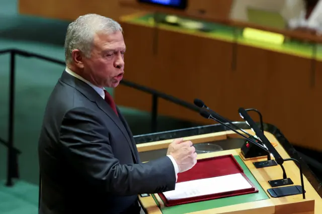 Jordan's King Abdullah II addressing the UN General Assembly