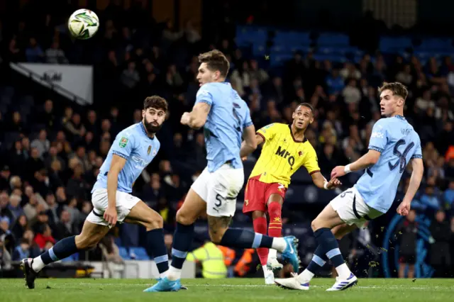 Tom Ince scores for Watford in the Hornets' EFL Cup tie at Manchester City