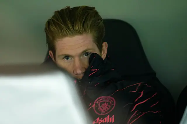 Kevin De Bruyne attacking midfield of Manchester City and Belgium sitting on the bench