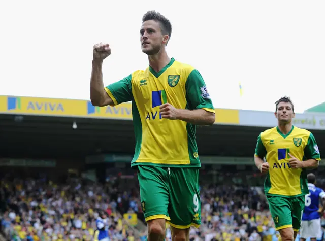 Ricky van Wolfswinkel celebrating a goal for Norwich