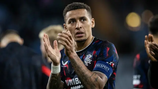 MALMO, SWEDEN - SEPTEMBER 26: Rangers' James Tavernier at full time during a UEFA Europa League Matchday One League Phase match between Malmo FF and Rangers at the Eleda Stadion, on September 26, 2024, in Malmo, Sweden. (Photo by Alan Harvey / SNS Group)