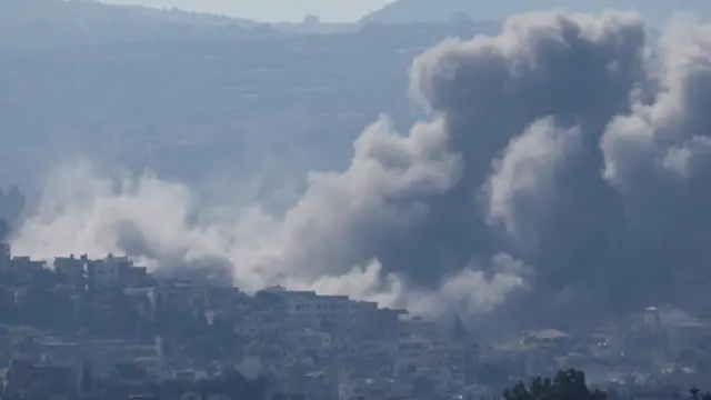 Smoke billows over southern Lebanon following an Israeli strike