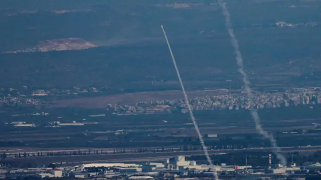 Israel's Iron Dome anti-missile system intercepting rockets on Thursday, as seen from Acre, northern Israel