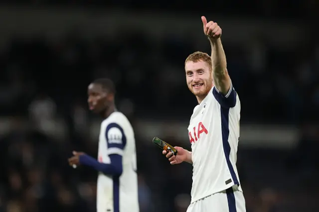 Dejan Kulusevski of Tottenham Hotspur reacts