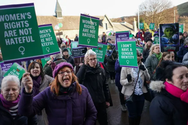 Protesters outside the Scottish Parliament during a No to Self-ID protest on 21 December 2022 in Edinburgh