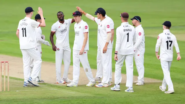 Lancashire celebrate wicket