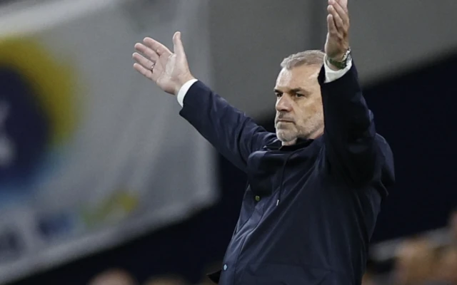 Tottenham Hotspur manager Ange Postecoglou reacts