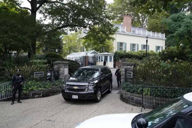 Police pictured outside the home of New York City Mayor Eric Adams