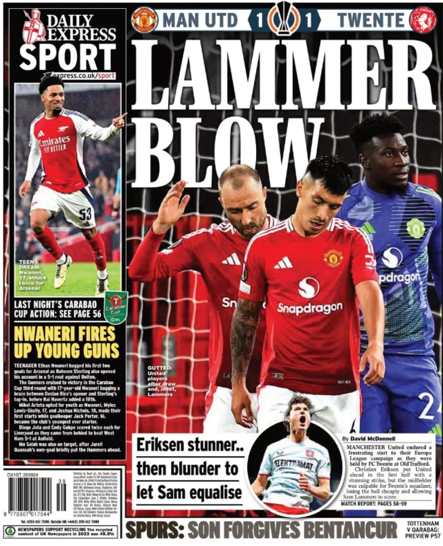 The back page of Thursday's Daily Express