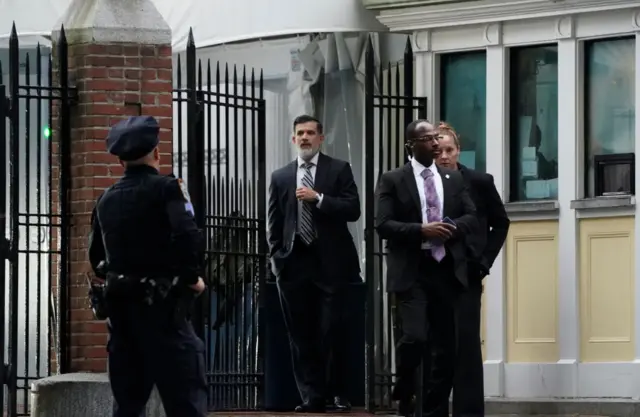 Police pictured outside the home of New York City Mayor Eric Adams