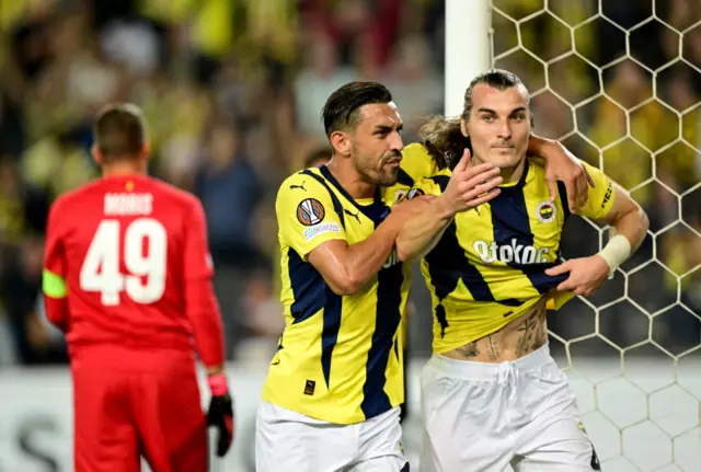 Caglar Soyuncu celebrates a goal for Fenerbahce