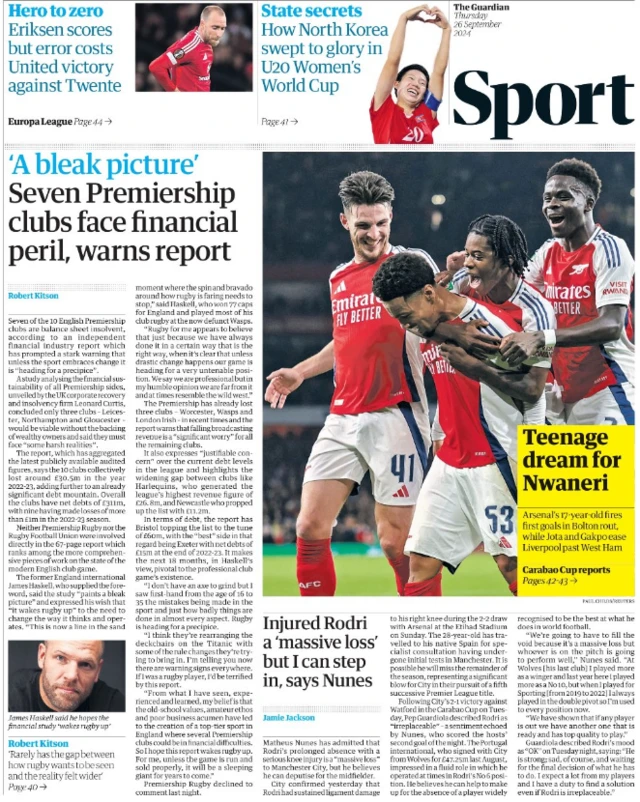 The back page of Thursday's Guardian