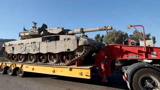 A truck carrying a tank in Israel