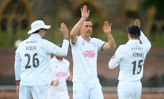 Kyle Abbott celebrates taking wicket