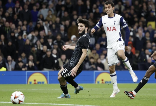 Tottenham Hotspur's Brennan Johnson scores