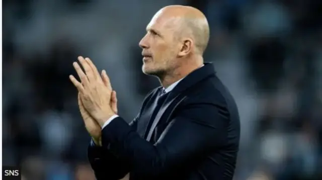 Rangers manager Phillipe Clement applauds the fans after his teams 2-0 win against Malmo in the Europa League