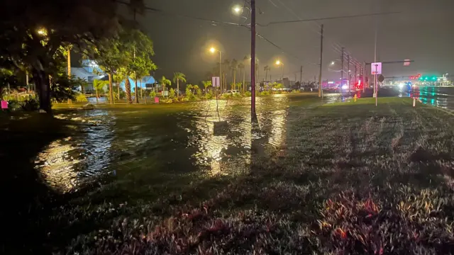 Roads submerged by water in Pasco County