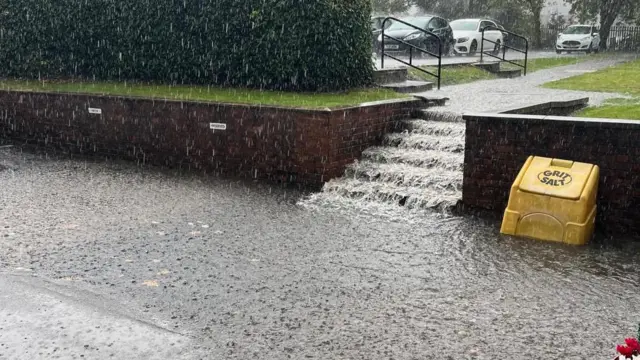 Water flooding down steps