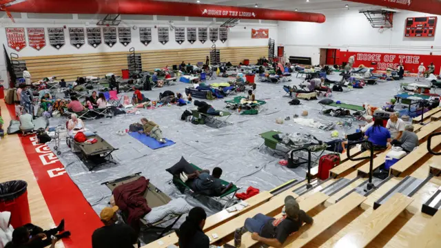 Residents of Leon County take shelter from Hurricane Helene at Leon High School near downtown Tallahassee