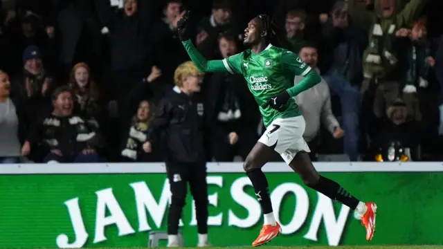 Plymouth's Ibrahim Cissoko celebrates his goal against Luton