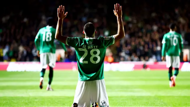 Plymouth's Rami Al Hajj celebrates his goal against Luton at Home Park.