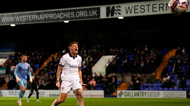 Tranmere's Harvey Saunders reacts as a chance goes begging against Salford