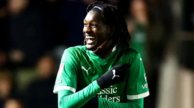 Plymouth's Ibrahim Cissoko celebrates scoring against Luton