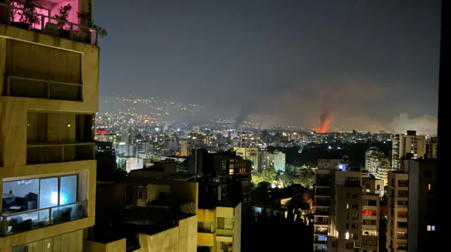 Beirut under Israeli bombardment at night