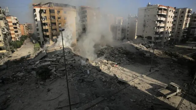 A view shows the damage in the aftermath of Israeli air strikes on Beirut's southern suburb