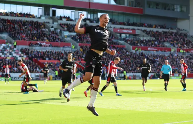 Tomas Soucek celebrates