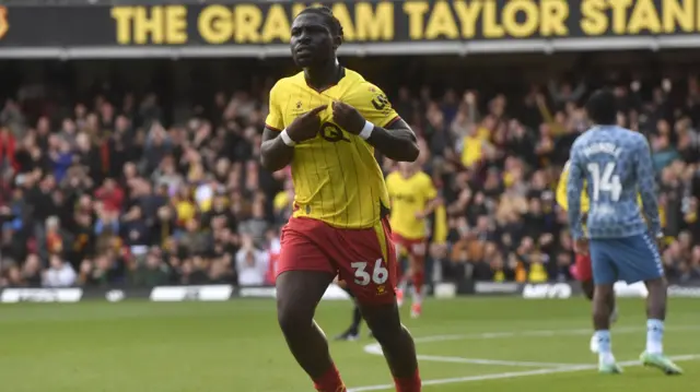 Festy Ebosele of Watford celebrates